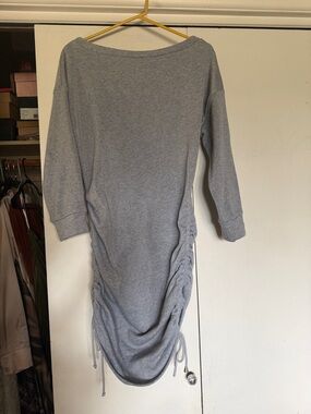 SHEIN Light Gray Ruched Side Tie Midi Dress